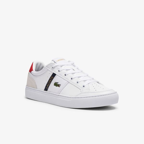 Lacoste Courtline Leather and Textile Sneakers - Tenisky Pánské Bílé / Béžový | CZ-n452QG